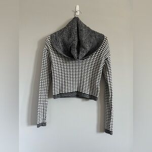 Guess Houndstooth Black and White Cowl Neck Cropped Sweater